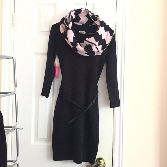 Small Black Dress w/ Scarf & Belt - NEW w/ TAGS - Picture 1 of 9